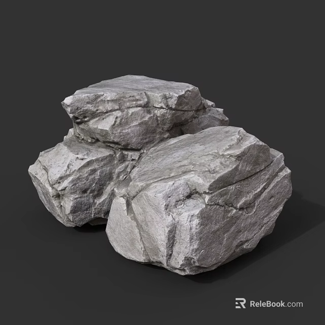 Rough Gray Stones Combined With Natural Wood Logs For Garden Decoration Projects 3d model 