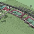 Park Landscape Featuring Multiple Sports Courts Green Lawns And Trees