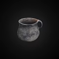 Ancient Handcrafted Ceramic Vessel With Rustic Grayish Black Finish And Handle 3d model