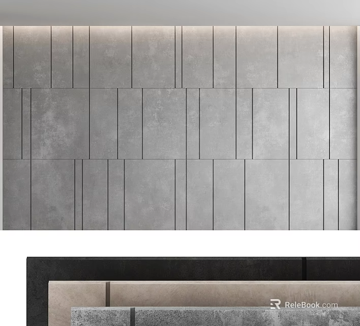 Modern Gray Paneled Wall Design For Living Room Interior With Textured Finish 3d model 