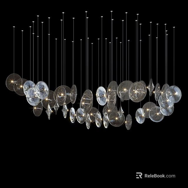 Contemporary Transparent Chandelier Design With Multiple Hanging Circular Glass Elements 3d model 