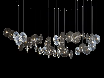 Contemporary Transparent Chandelier Design With Multiple Hanging Circular Glass Elements 3d model
