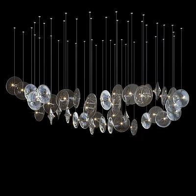 Contemporary Transparent Chandelier Design With Multiple Hanging Circular Glass Elements 3d model