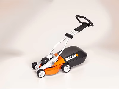 WICKO Orange And Black Lawn Mower Agricultural Equipment With Wheels And Handle 3d model