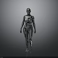 Silver Humanoid Robot Figure With Geometric Segments Gray Background And Reflective Floor