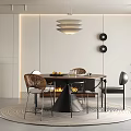 Modern Restaurant Interior With Round Dining Table Chairs Pendant Light Fireplace And Decorative Rug