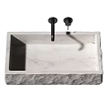 Natural Stone Textured Washbasin With Black Faucets And Above Counter Design