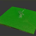 Wooden Windmill With Spinning Blades On Square Green Grass Lawn