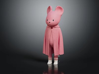 Pink Mouse Toy Wearing Pink Cape White Socks And Shoes Against Dark Background 3d model