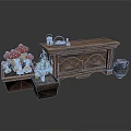 Vintage Interior Cabinet With Basket Apples Mushroom Decorations Flower Pots And Clay Pot