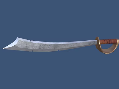 Curved Silver Blade Weapon With Brown Handle And Red Wrapping Design 3d model