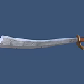 Curved Silver Blade Weapon With Brown Handle And Red Wrapping Design