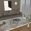 Modern Retro Double Sofa Leather Sofa Leisure Sofa Pillow Sweeping Robot Hanging Picture Floor Lamp 3d model
