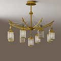 Elegant Golden Crystal Chandelier With Multiple Hanging Glass Shades Design