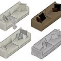 Stylish Sectional Sofas In White And Beige With Decorative Pillows And Cushions 3d model