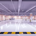 Well Lit Modern Parking Garage With Gray Floor Orange Columns Clear Lines And Speed Bumps