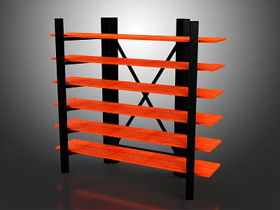 Modern Storage Shelf Unit With Orange Shelves Black Frame And Cross Supports 3d model
