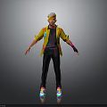 Stylish 3D Character Model Wearing Yellow Jacket Black Pants And Colorful Shoes