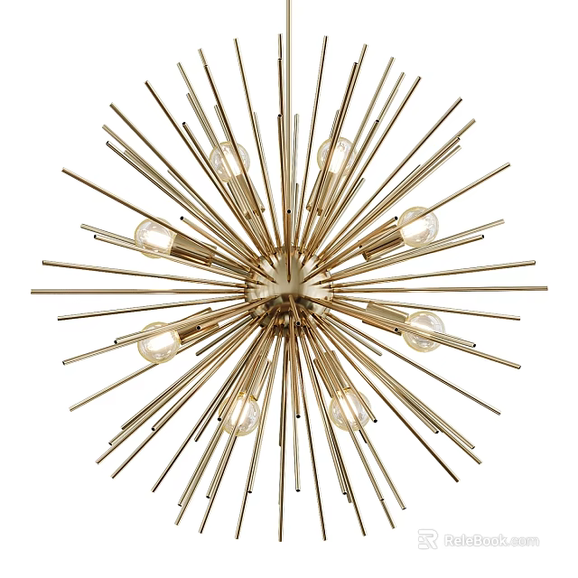 Modern Golden Sputnik Chandelier With Starburst Metal Structure And Decorative Bulbs 3d model 