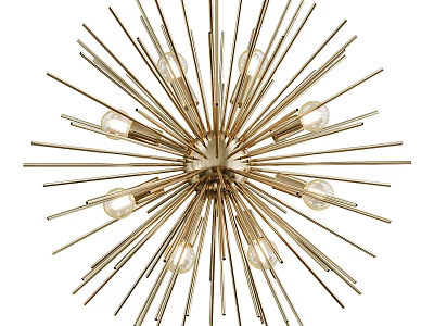 Modern Golden Sputnik Chandelier With Starburst Metal Structure And Decorative Bulbs 3d model