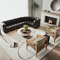 Modern Sofa Coffee Table Combination Home Multi-person Sofa Single Sofa Coffee Table Combination Fireplace Hanging Painting Plants 3d model