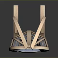 Wooden Round Hanging Chair With Gray Cushions And Modern Curved Frame Design