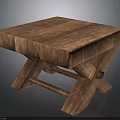 Wooden Stool With Square Top And Cross Legs Solid Wood Design