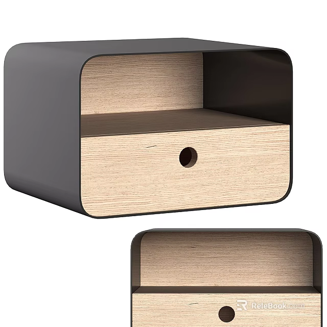 Modern Minimalist Bedside Table Design With Wooden Drawer And Black Frame 3d model 