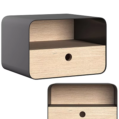 Modern Minimalist Bedside Table Design With Wooden Drawer And Black Frame 3d model