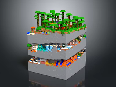 Pixel Art Layered Landscape With Green Trees And Multi Level Design 3d model