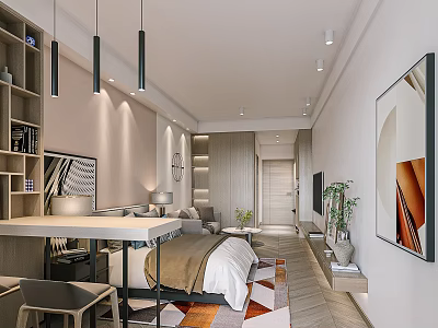 Modern Apartment Interior With Bed Sofa And Decor 3d model