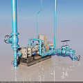 Heavy Duty Industrial Pipeline Equipment Featuring Blue Pipes Valves Pump And Motor