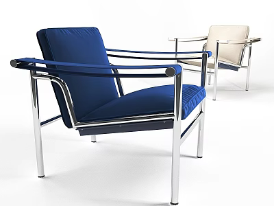 Modern Upholstered Chairs With Metal Frame In Blue And Beige Tones 3d model