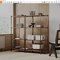 Modern Metal Shelving Unit With Storage Boxes Books And Wooden Wall Decor