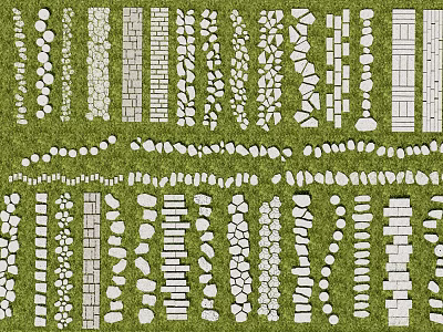 Various Garden Stepping Stone Designs With Different Shapes And Grass Background 3d model
