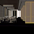 Elegant Restaurant Interior With Crystal Chandeliers Long Dining Tables And Chairs 3d model