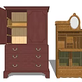 Vintage Wooden Wardrobes With Drawers Glass Cabinet Doors And Mirror Storage