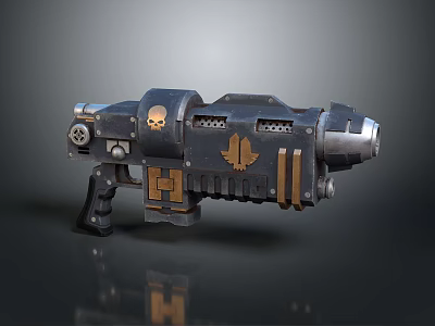 Futuristic Heavy Weapon Design With Black Body Gold Accents Skull Emblem And Eagle Insignia 3d model