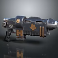 Futuristic Heavy Weapon Design With Black Body Gold Accents Skull Emblem And Eagle Insignia