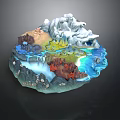 3D Landscape Model with Snowy Peaks Mountains Rivers Lakes and Diverse Terrains