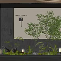 Modern Feature Wall Design With Natural Greenery Round Lights And Textured Surface 3d model