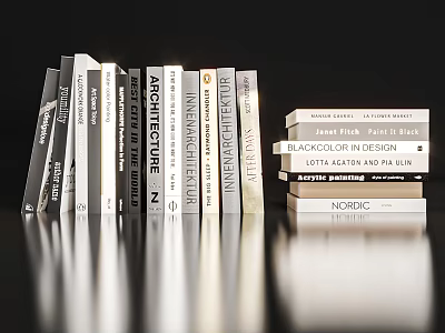 Modern Architecture Interior Design Books With Nordic Style Arranged On Reflective Surface 3d model