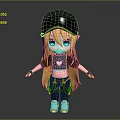 Cartoon Girl Character With Long Blond Hair Black Cap Blue Eyes And Casual Outfit