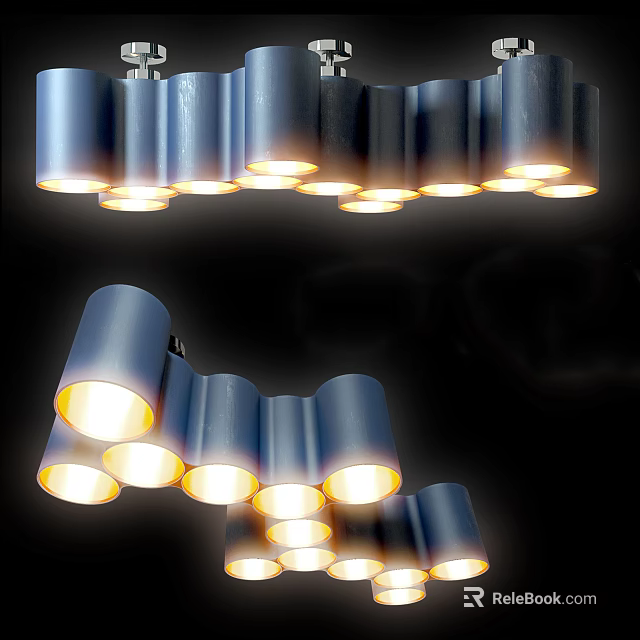 Modern Cylindrical Ceiling Light With Warm Yellow Glow And Stylish Arrangement 3d model