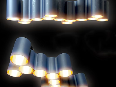 Modern Cylindrical Ceiling Light With Warm Yellow Glow And Stylish Arrangement 3d model