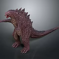 Game Movie Character Godzilla With Purple Skin Spiked Back And Open Mouth Standing Pose