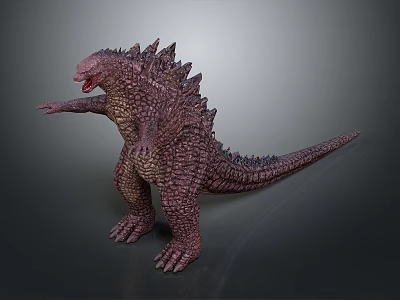 Game Movie Character Godzilla With Purple Skin Spiked Back And Open Mouth Standing Pose 3d model