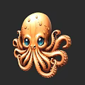 Detailed Golden Octopus Sculpture With Blue Eyes And Curled Tentacles Design