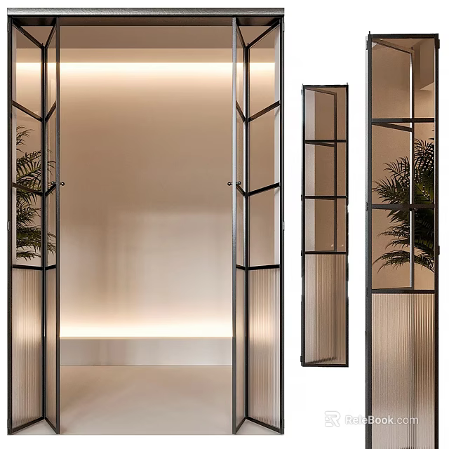 Modern Interior Casement Door Design With Glass Panels And Black Metal Frame 3d model 