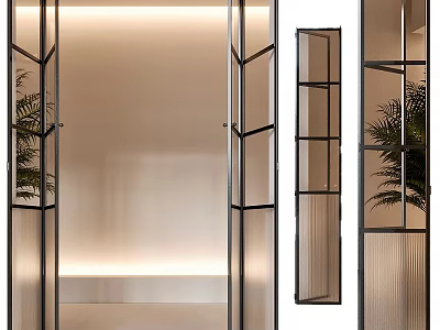 Modern Interior Casement Door Design With Glass Panels And Black Metal Frame 3d model